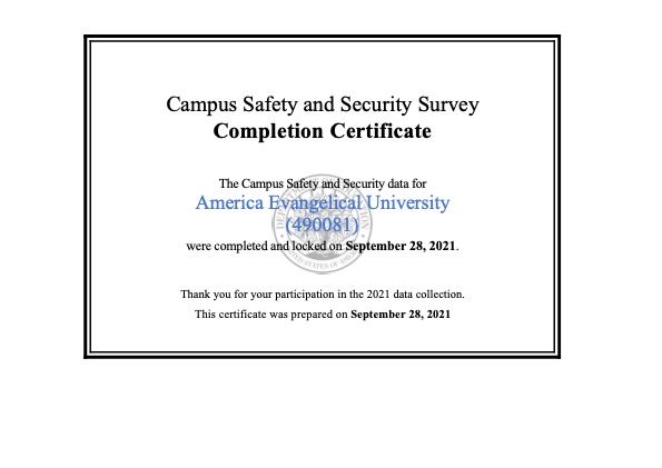 Completion Certificate - America Evangelical University